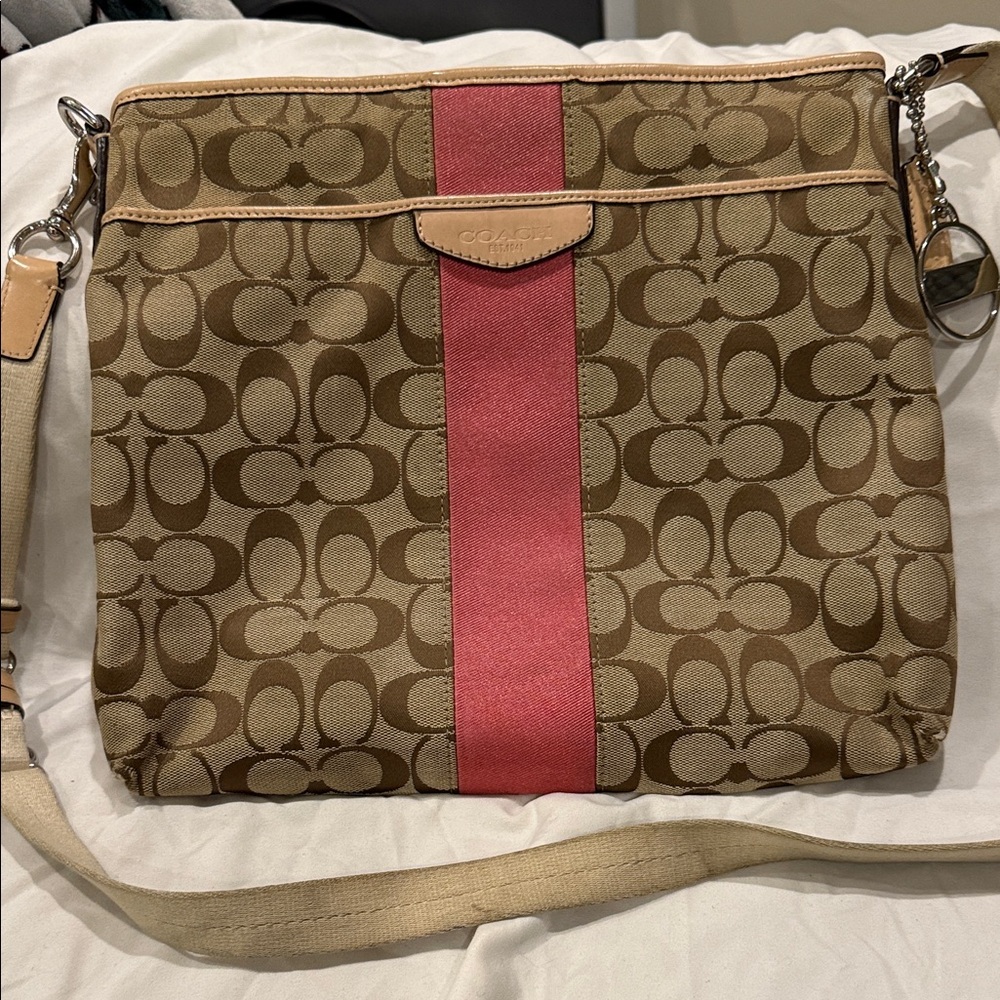 Coach Tan and Pink Signature Crossbody Bag
